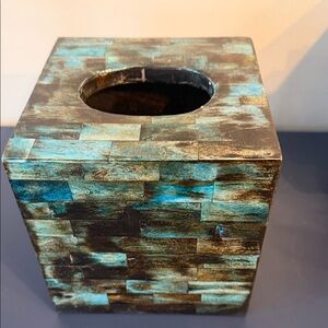 Inlaid Bone Blue and Brown Tissue Box Cover